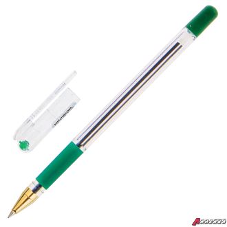 Ручка шариковая масляная с грипом MUNHWA «MC Gold», зеленая, корпус прозрачный, узел 0,5 мм, линия письма 0,3 мм. 142778