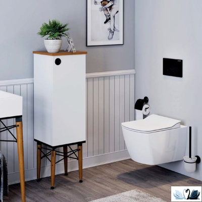 Панель смыва инсталляции для унитаза CREAVIT ORE GP3002.01 в белом интерьере с унитазом Elegant