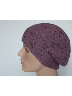 Зимний женский берет вязаный с пайетками Vizio Италия 6978 сиреневый