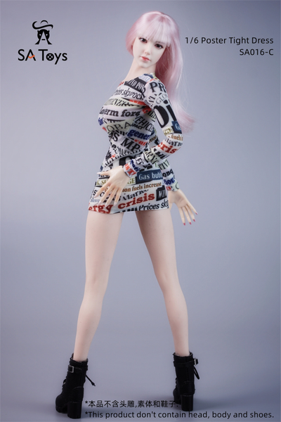 Женское платье мини 1/6 - Poster Tight Dress (SA016C) - SA Toys