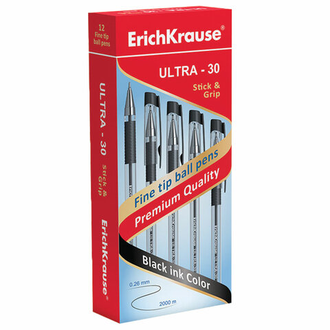 Ручка шариковая масляная с грипом ERICH KRAUSE "Ultra-30", СИНЯЯ, корпус прозрачный, узел 0,7 мм, линия письма 0,26 мм, 19613, 12 штук в упаковке