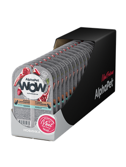 AlphaPet (АльфаПет) WOW Superpremium влажный корм (пауч) для кошек с чувствительным пищеварением ягненок с потрошками в соусе, 80 г