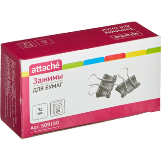 Зажим для бумаг Attache, 32 мм, 12 шт, в картонной коробке (черный)