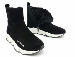 Кроссовки Balenciaga speedtrainer черно-белые зимние с мехом (36-40)