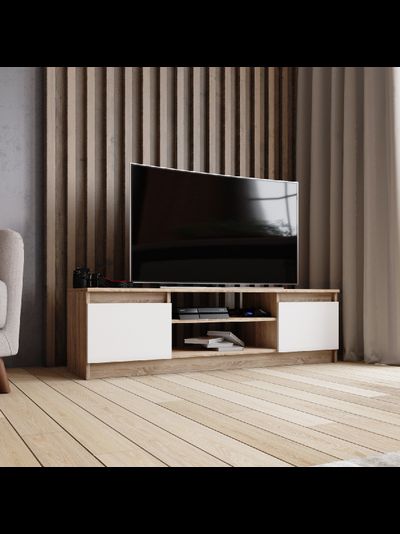 ТВМ-3 Тумба под ТВ Дуб Сонома/Белый с тиснением «Древесные поры»