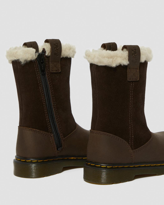 Зимние ботинки Dr. Martens TODDLER JUNEY SUEDE FAUX FUR LINED DARK BROWN