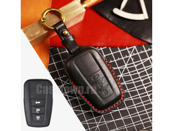 Чехол для ключа Toyota camry v70, Prado, Rav4 из натуральной кожи с красной прострочкой