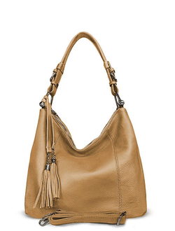 (АРТИКУЛ: 10041/0/22) СУМКА МЕШОК ЖЕНСКАЯ, НЕБОЛЬШАЯ, НАТУРАЛЬНАЯ КОЖА, ЦВЕТ "КЭМЕЛ", РУЧКА И РЕМЕНЬ ЧЕРЕЗ ПЛЕЧО