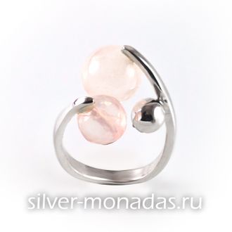 Кольцо из серебра с розовыми кварцами
