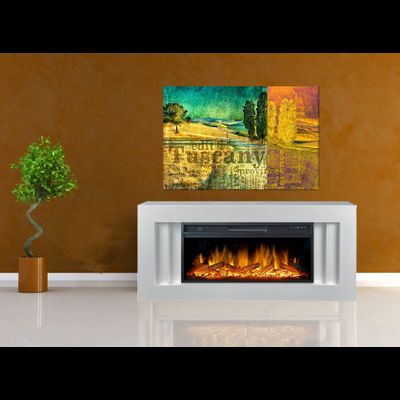 Линейный электрокамин Лайн WT с очагом Vision 42 LOG LED