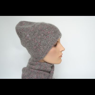 Серая с фуксией меланжевая шапка носок Vizio Италия 8023  (6926) CL