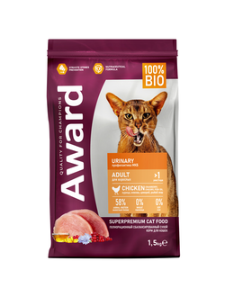 AWARD (Авард) Urinary, сухой корм для кошек для профилактики мочекаменной болезни, Курица 1.5 кг