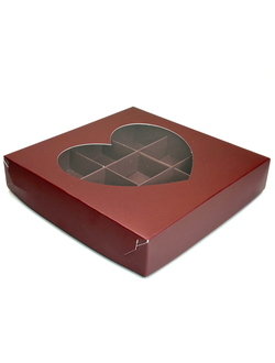 Коробка на 9 конфет с кр. "сердце" (шоколад), 160*160*30мм