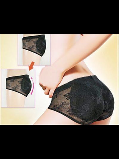 Комплект из двух кружевных трусиков пуш-ап (черный+телесный)
