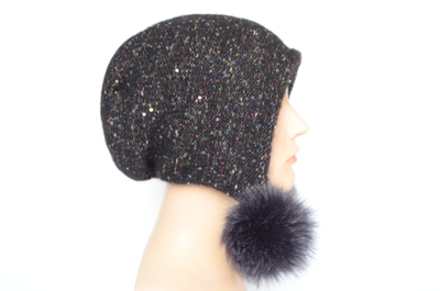 Черная шапка ушанка с помпонами Вицио Италия женская