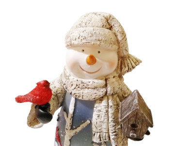 Новогодний светильник Снеговик со снегирями, 13*11*23см