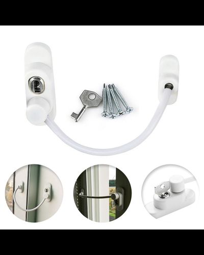 Замок безопасности "детский" накладной WINDOORPRO, с кл. и тросиком (2 кл), белый