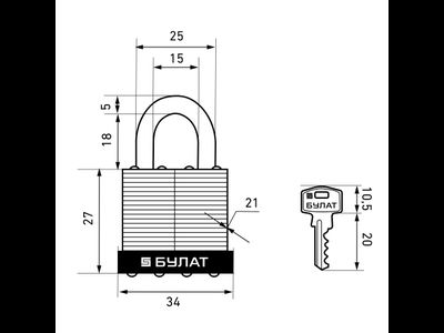 Замок навесной БУЛАТ ВС 0130 стальной 5кл. d=5мм  [98174]