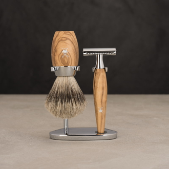 Бритвенный набор Muehle Kosmo, олива, барсучий ворс категории Fine, Т-образная бритва