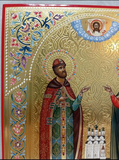 Петр и Феврония Муромские, Святые Чудотворцы. Рукописная икона. 22х28см.