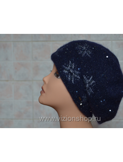Вязаный берет с тиснением и пайетками для женщин Vizio Италия 5851 зима 2018 синий