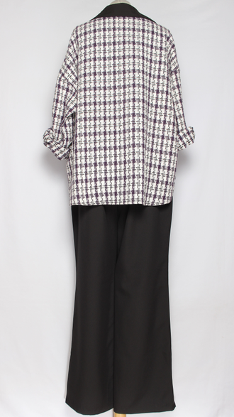 КОСТЮМ БРЮЧНЫЙ "Твид бусины" сиреневая клетка р.50-56