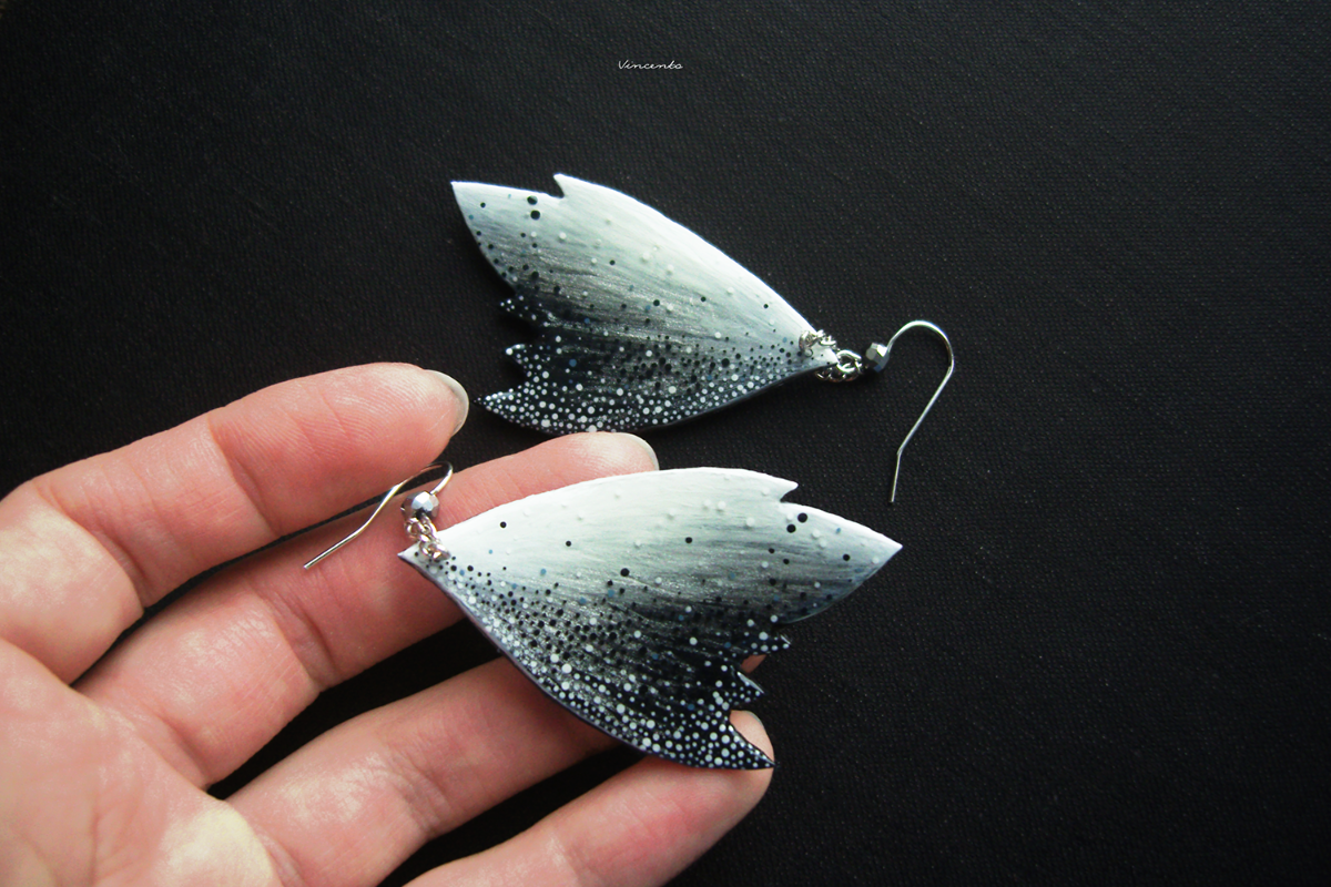 Необычные серьги в виде крылышек настоящей Туманной феи, крупные красивые серьги, купить.