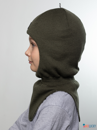 Шапка-шлем 20101-01 с утеплит, х/б подклад, темный хаки 52-54