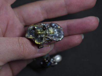 "Ночь перед волшебством", мини-брошь с лягушкой, жемчужиной и натуральными камнями