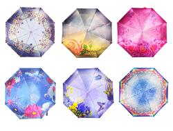 Зонт женский автоматический Цветы DINIYA (сатин), 6 видов