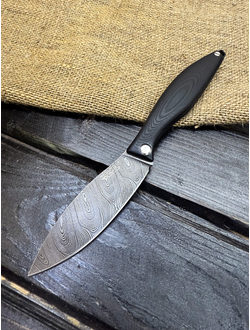 Фрикционный складной нож Канадец Большой сталь дамаск, рукоять G10 черный