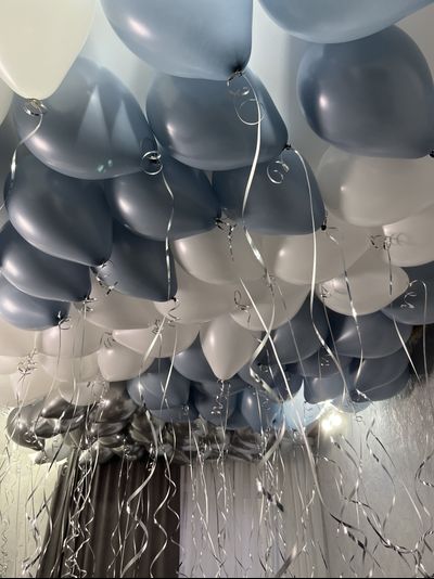 Шары серебристый, белый, ретро голубой 100 штук под потолок