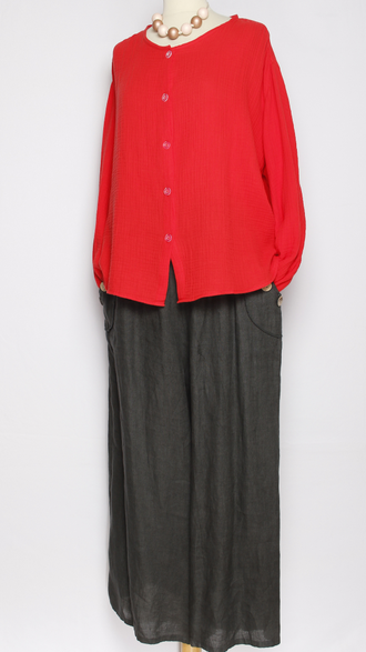 Рубашка Бохо "Муслин без ворота" красная, белая р.50-60