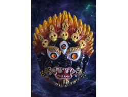 Сильный талисман - амулет-оберег "Маска Махакал" из металла, черный.