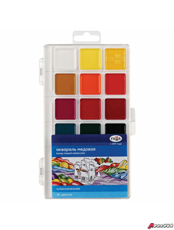 Краски акварельные ГАММА «Классическая», 18 цветов, медовая, пластиковый корпус, европодвес. 191611