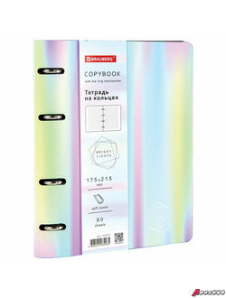 Тетрадь на кольцах А5 (180×220 мм), 80 л., под кожу, BRAUBERG VISTA, «Gradient». 112131