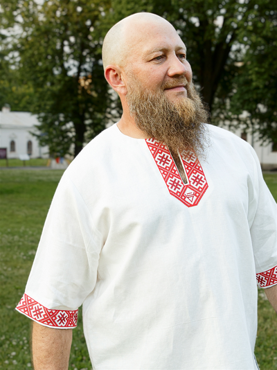 Русская рубаха с коротким рукавом «Велес Одал»