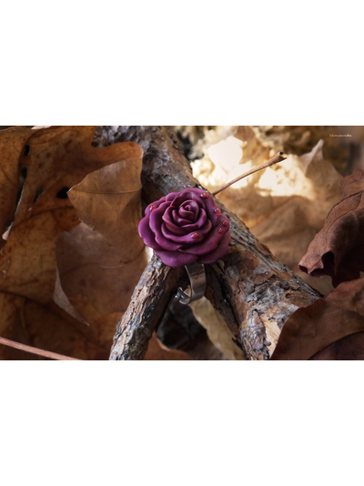 Кольцо "Осенняя роза и хрусталь росы" с капельками