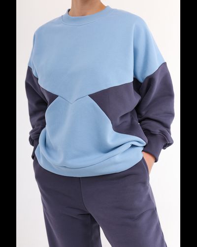 Свитшот  колорблок хлопковый велюр (небесный)