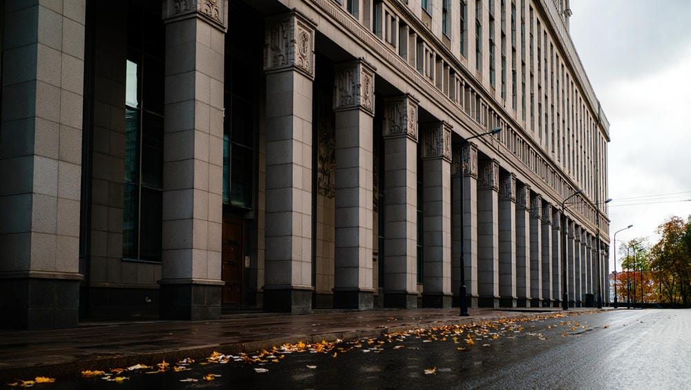 Дизайн фасада офисного здания в Москве с интегрированной системой скрытых желобов и декоративных тру