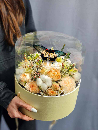 Нежный букет с хлопком и бабочкой №71