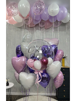 Шар с шариками, 20 сердечек и 20 шаров в потолок