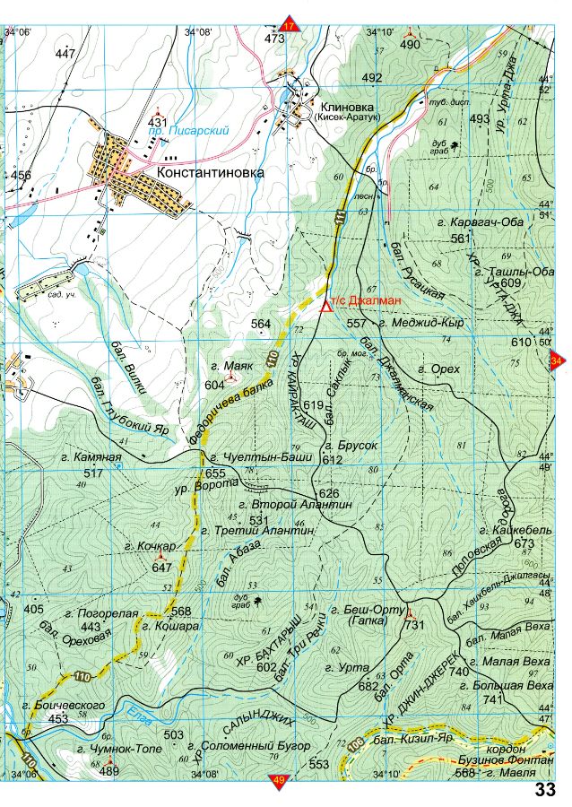 Топографическая карта Крыма туристическая подробная