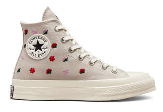 Кеды Converse Chuck Taylor 70 Floral Embroidery серые высокие с вышивкой