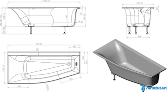 Ванна из литьевого мрамора Astra-Form Скат 170х75, левая