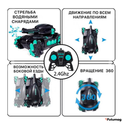 Танк на радиуправлении с гидрогелевыми пульками Fighter Гидротанк 4WD Синий