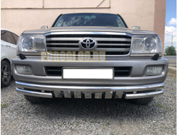 Защита переднего бампера «акула» с пластинами d60/60 для Toyota Land Cruiser 100 (1998-2006)