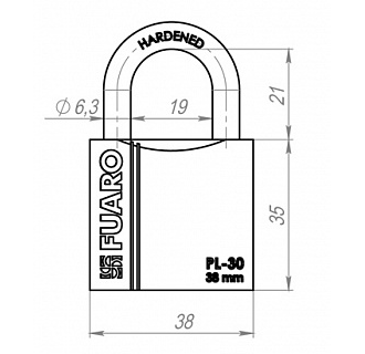 Замок навесной Fuaro PL-3038 (38 мм) 3 "англ." кл. БЛИСТЕР