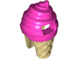 Minifigure, Headgear Head Cover, Costume Ice Cream with Molded Tan Cone Pattern, Dark Pink (80678pb01 / 6382508)