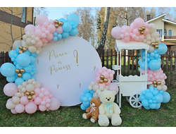 Фотозона на Gеnder party c тележкой для сладостей